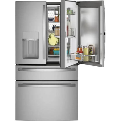 GE Profile - 27.9 Cu. Ft. 4-Door French Door Smart Refrigerator with Hands-Free AutoFill - Stainless Steel