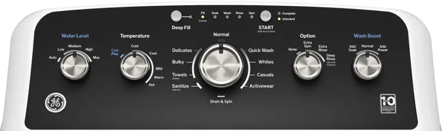 GE - 4.5 Cu. Ft. High-Efficiency Top Load Washer with Deep Fill and Cold Plus - White with Matte Black