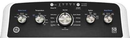 GE - 4.5 Cu. Ft. High-Efficiency Top Load Washer with Deep Fill and Cold Plus - White with Matte Black