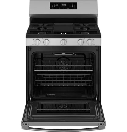 GE - 5.3 Cu. Ft. Freestanding Gas Convection Range with Steam Cleaning and EasyWash Oven Tray - Stainless Steel