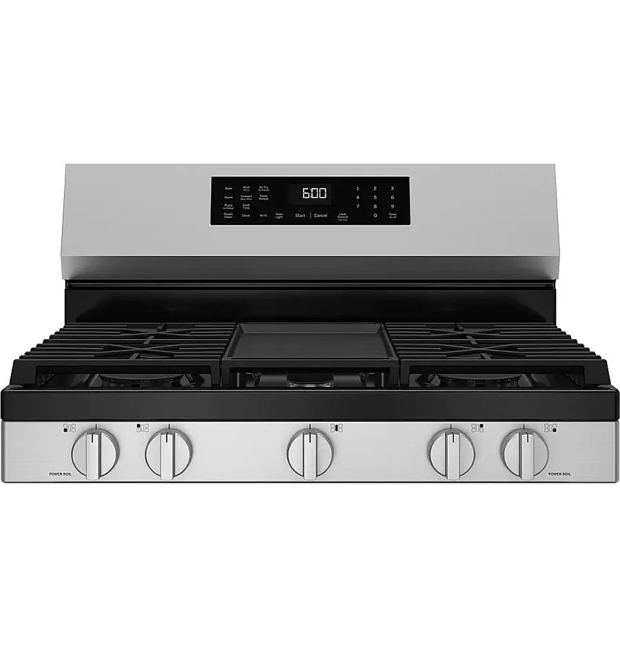 GE - 5.3 Cu. Ft. Freestanding Gas Convection Range with Steam Cleaning and EasyWash Oven Tray - Stainless Steel