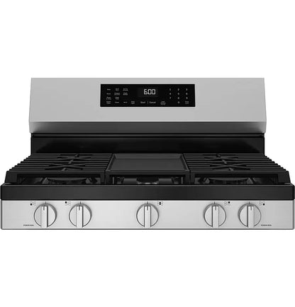GE - 5.3 Cu. Ft. Freestanding Gas Convection Range with Steam Cleaning and EasyWash Oven Tray - Stainless Steel
