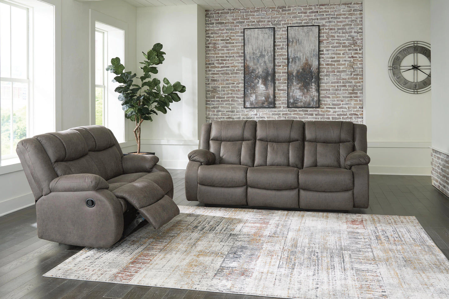 First Base Manual Reclining Sofa and Loveseat