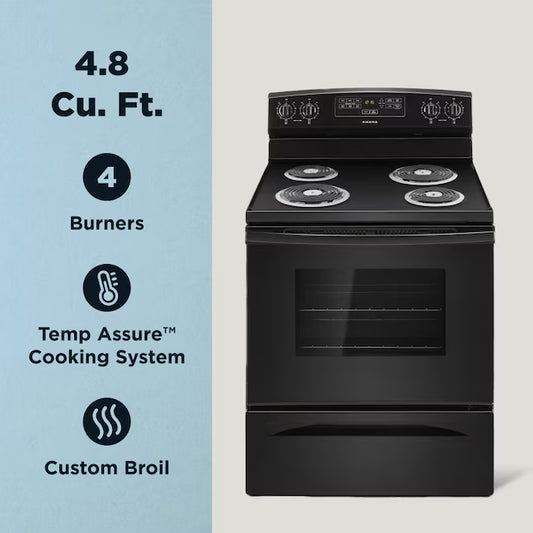 Amana 30-in 4 burners 4.8-cu ft Freestanding Electric Range (Black)