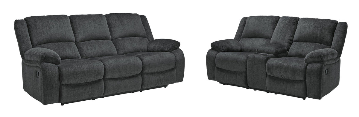 Draycoll 2-Piece Reclining Sofa and Loveseat with Console - Slate
