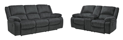 Draycoll 2-Piece Reclining Sofa and Loveseat with Console - Slate
