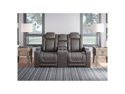 HyllMont Dual Power Reclining Loveseat with Console - Gray
