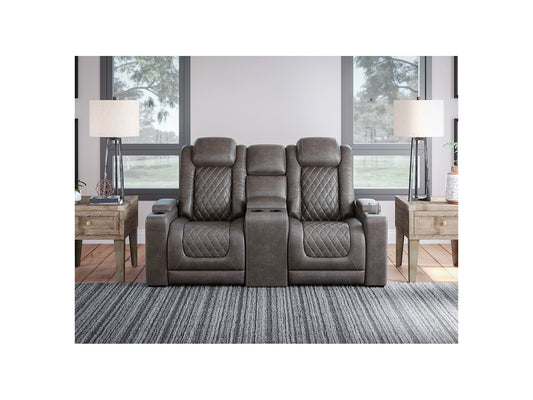 HyllMont Dual Power Reclining Loveseat with Console - Gray