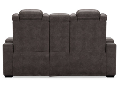 HyllMont Dual Power Reclining Loveseat with Console - Gray