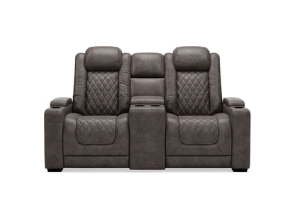 HyllMont Dual Power Reclining Loveseat with Console - Gray