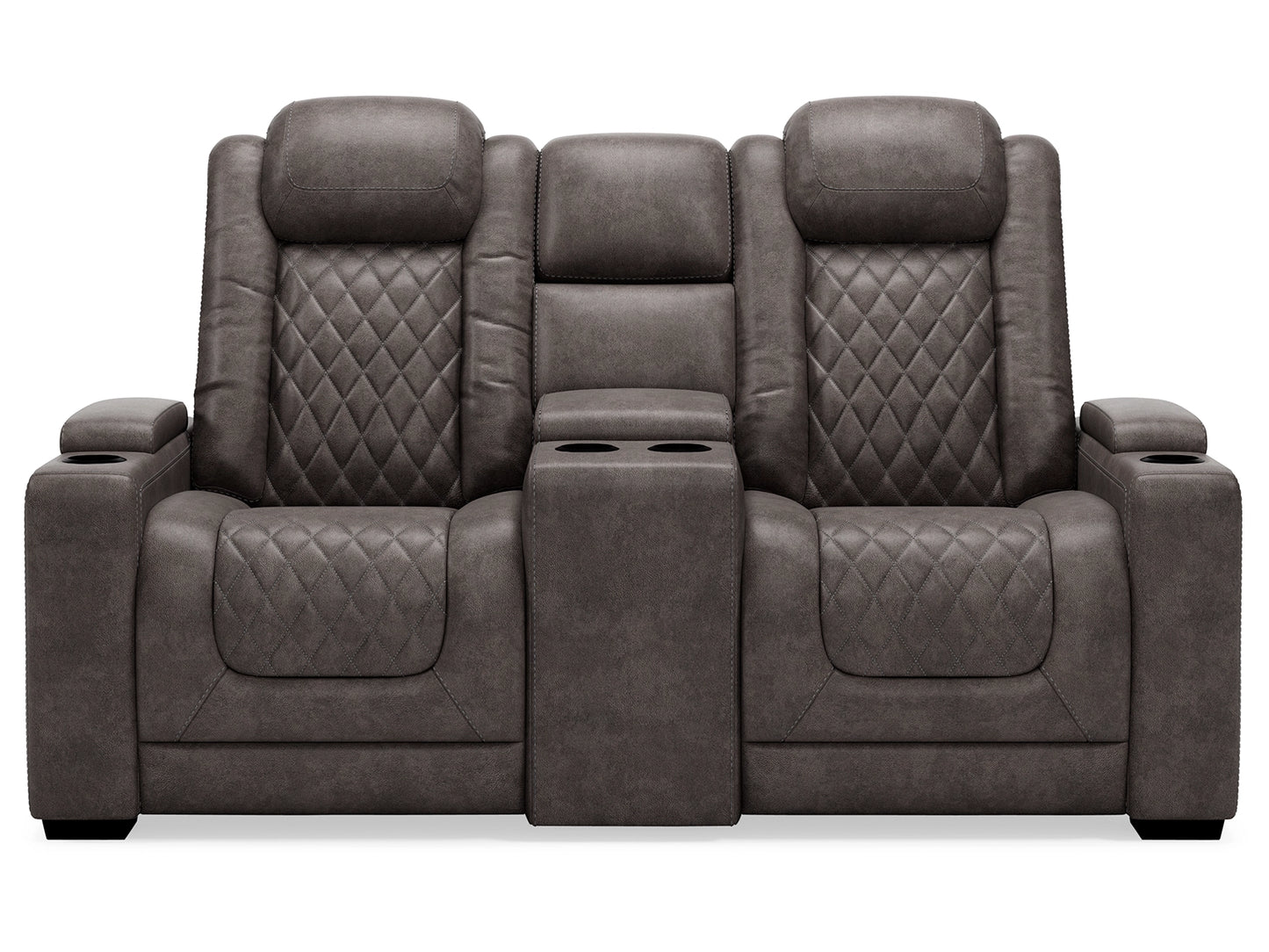 HyllMont Dual Power Reclining Loveseat with Console - Gray