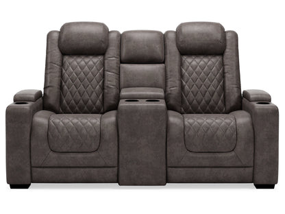 HyllMont Dual Power Reclining Loveseat with Console - Gray