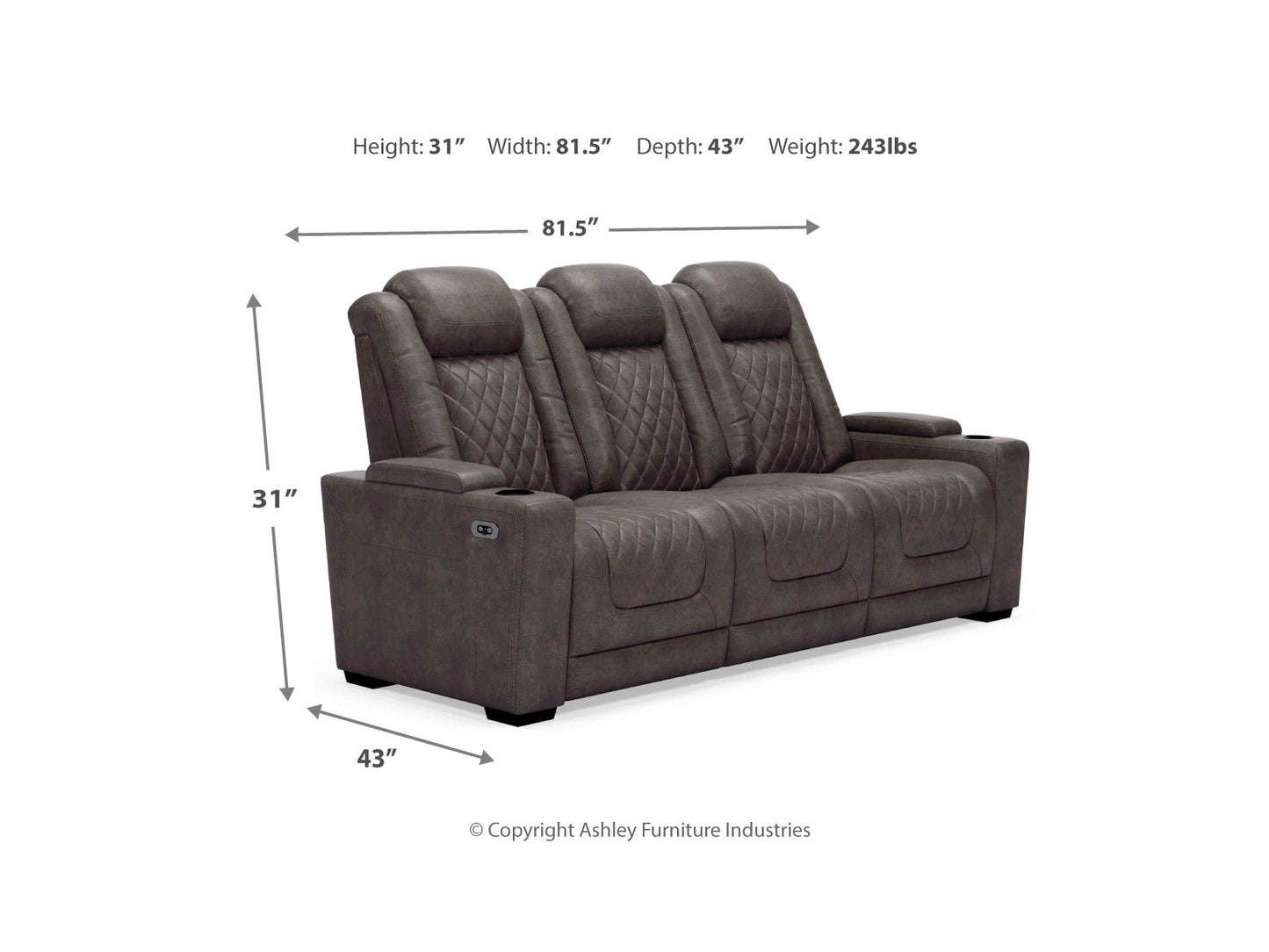 HyllMont Dual Power Reclining Sofa - Gray