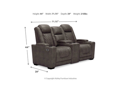 HyllMont Dual Power Reclining Loveseat with Console - Gray