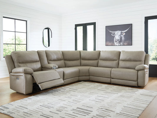 Brannigan 6-Piece Dual Power Reclining Modular Sectional with Storage Console - Pebble