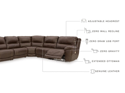 Dunleith 5-Piece Dual Power Leather Modular Reclining Sectional - Chocolate