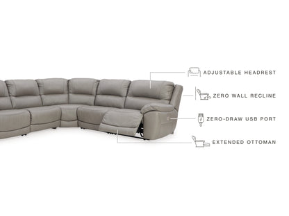 Dunleith 5-Piece Dual Power Leather Modular Reclining Sectional - Gray