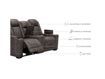 HyllMont Dual Power Reclining Loveseat with Console - Gray