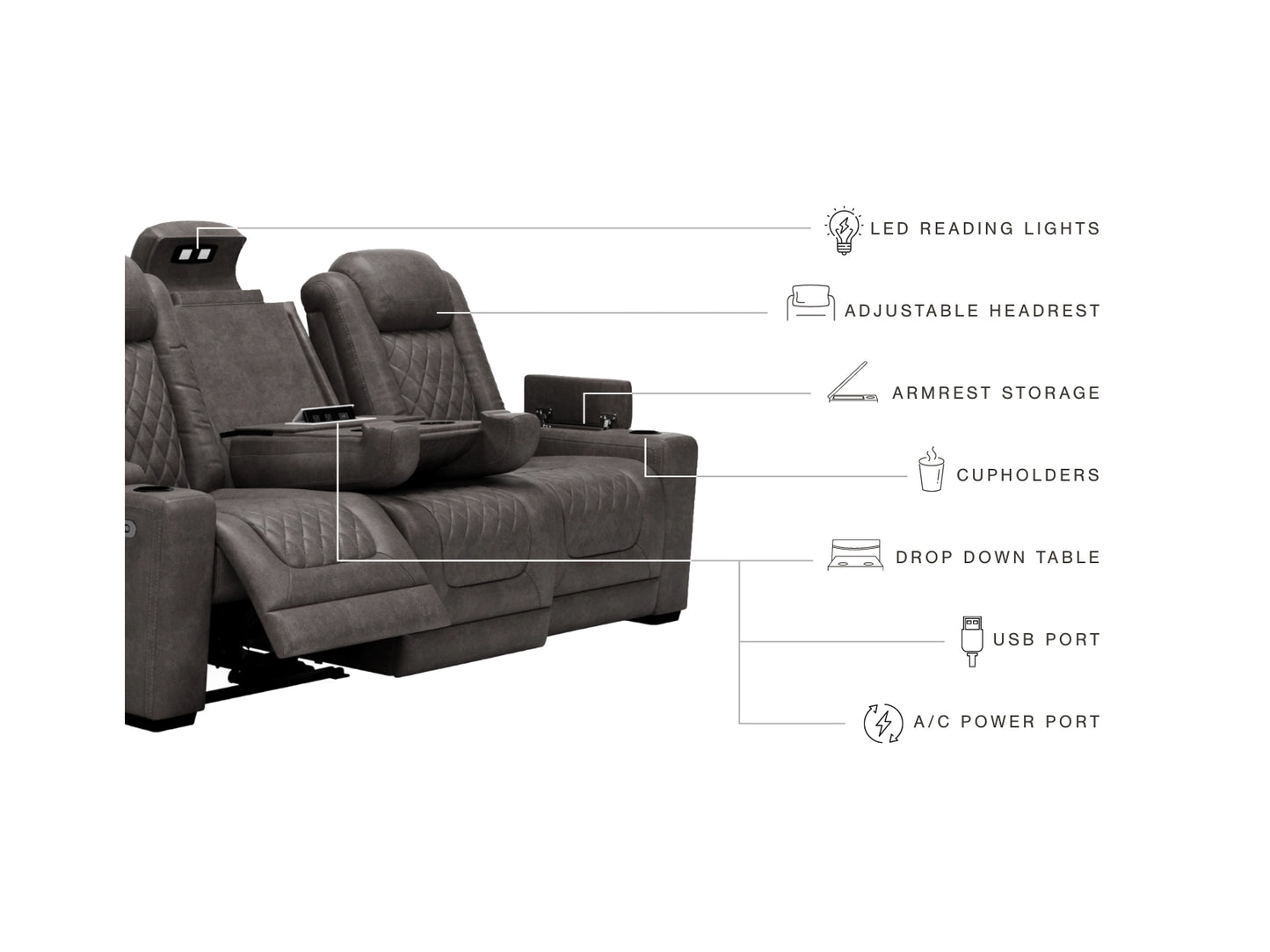 HyllMont Dual Power Reclining Sofa - Gray