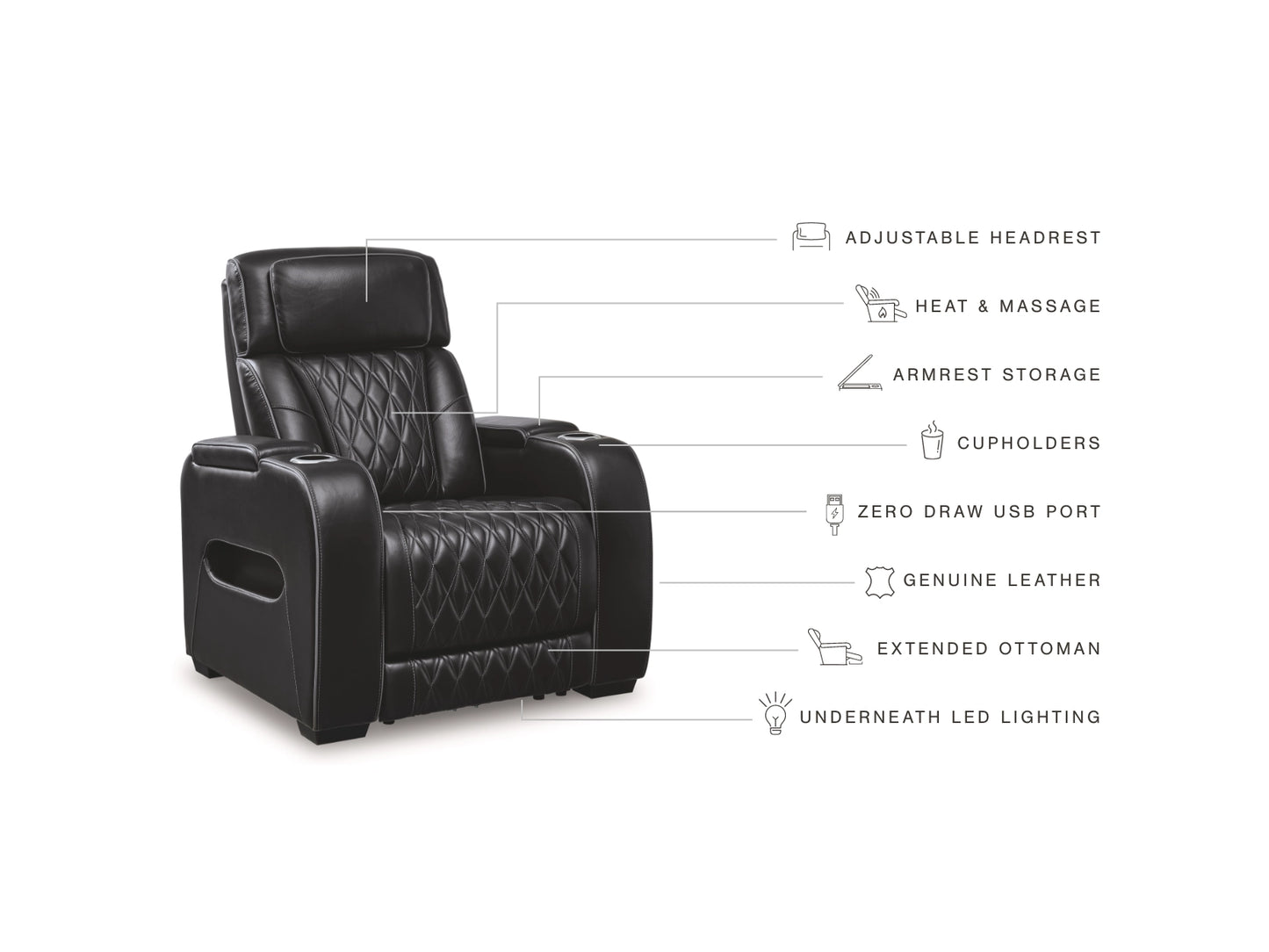 Broadmoor Dual Power Leather Recliner - Black