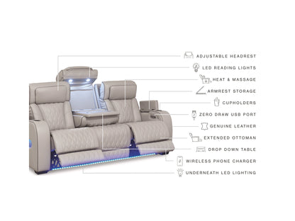Broadmoor Dual Power Leather Reclining Sofa - Gray
