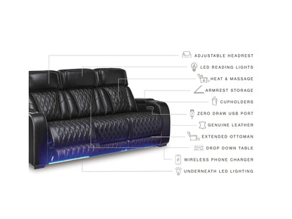 Broadmoor Dual Power Leather Reclining Sofa - Black