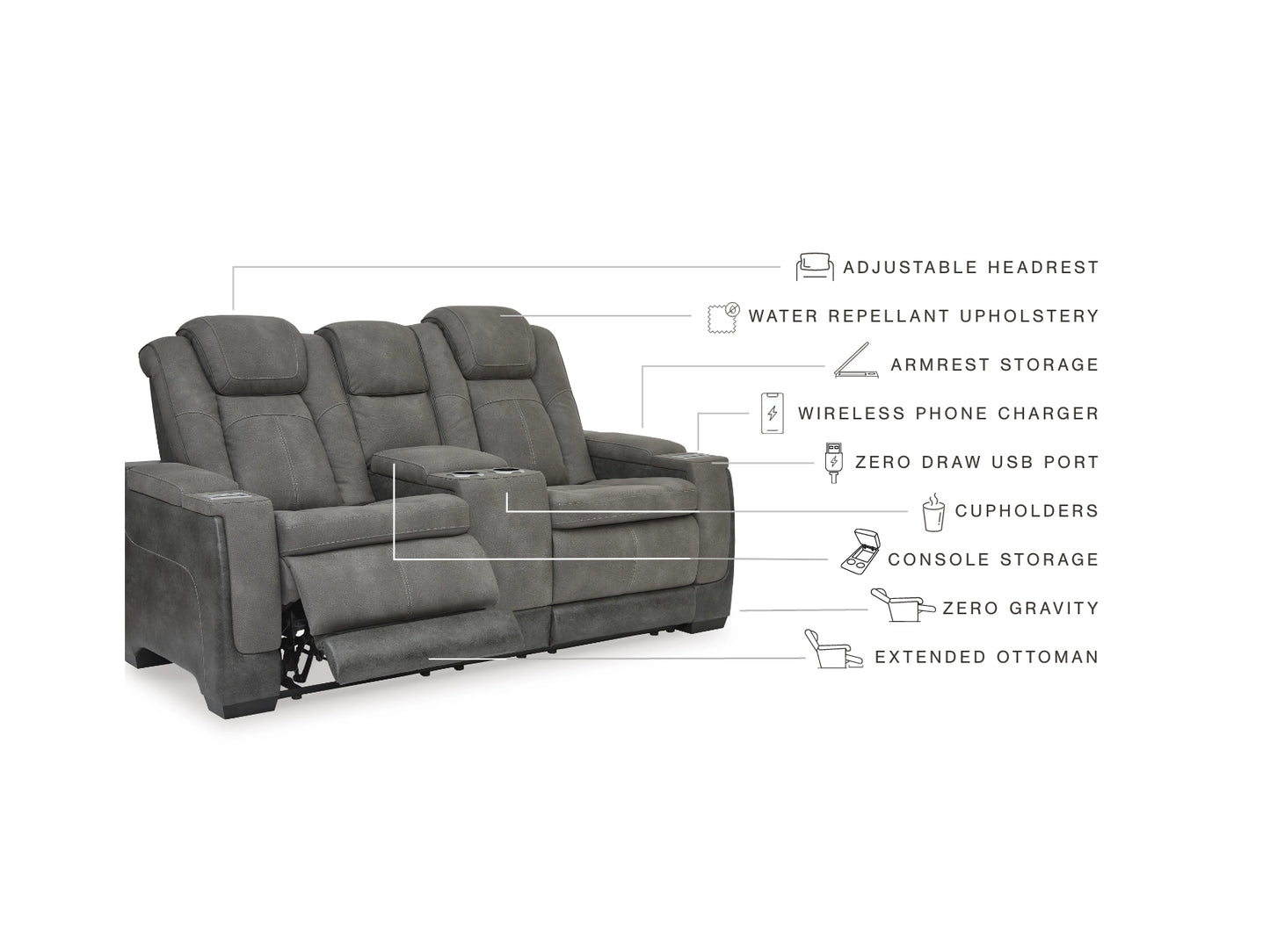 Next-Gen DuraPella Performance Fabric Dual Power Reclining Loveseat with Console - Slate