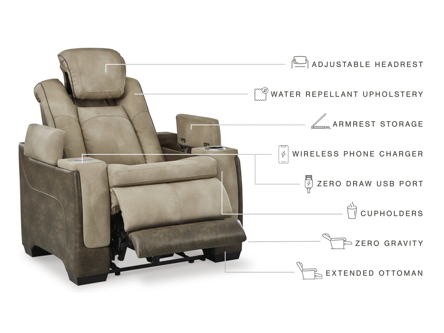 Next-Gen DuraPella Performance Fabric Dual Power Recliner - Sand