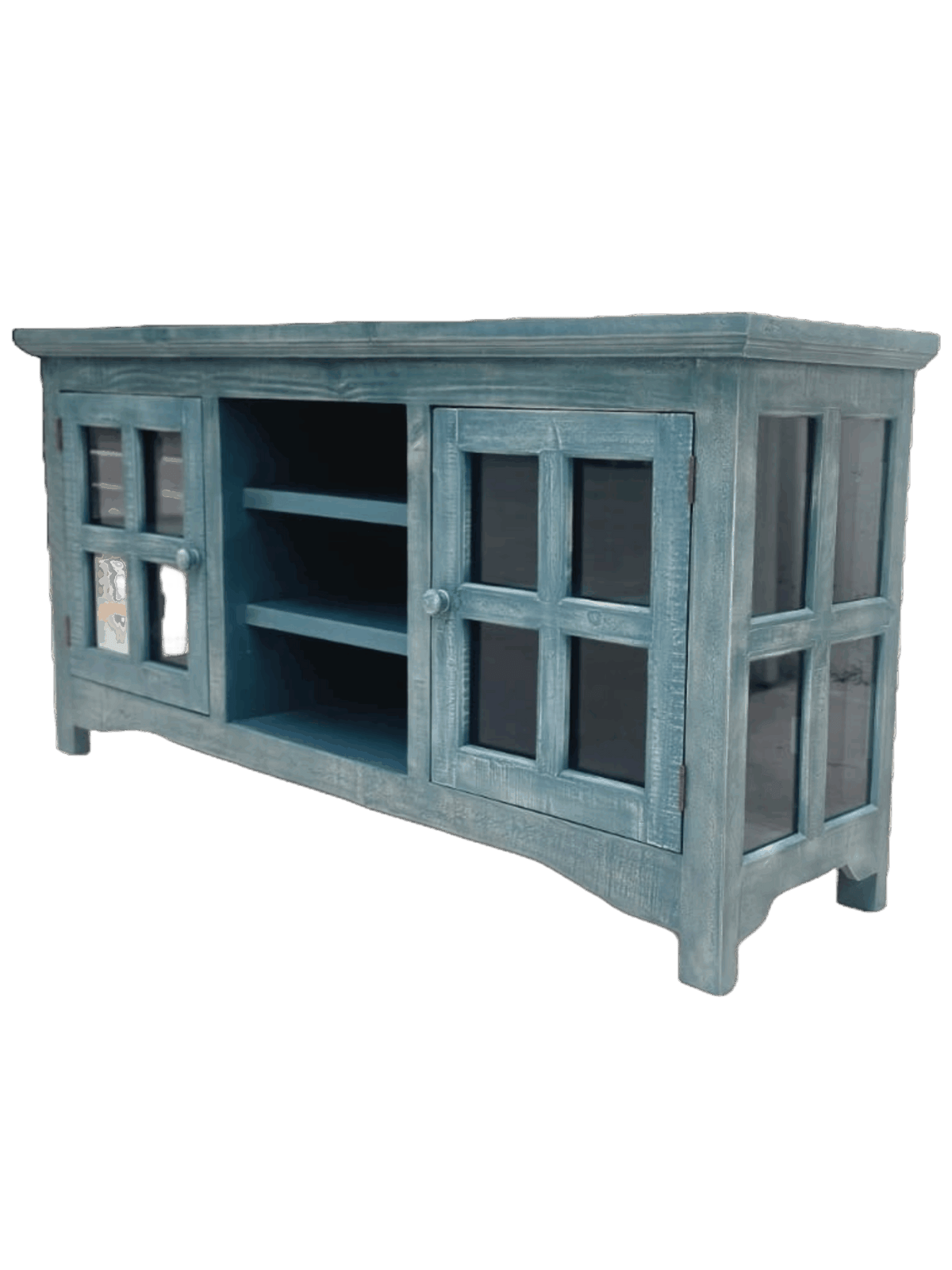 Alamo Glass Panel TV Stand (Rustic Teal)