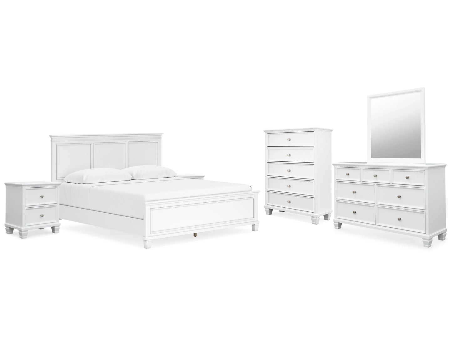 Fortman Panel Bed with Mirrored Dresser, Chest and 2 Nightstands