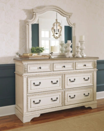 Aris Upholstered Panel Bed with Mirrored Dresser and Nightstand