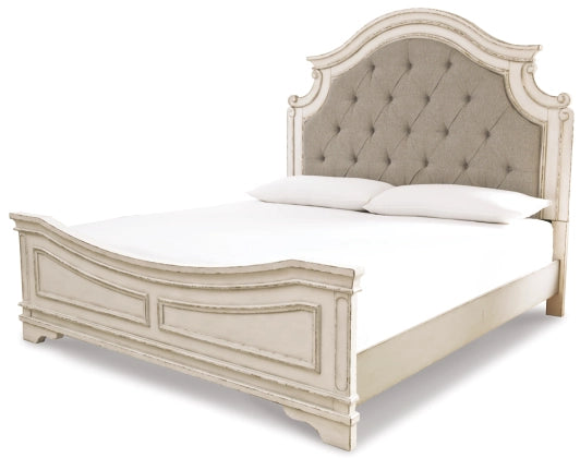 Aris Upholstered Panel Bed with Mirrored Dresser and Nightstand