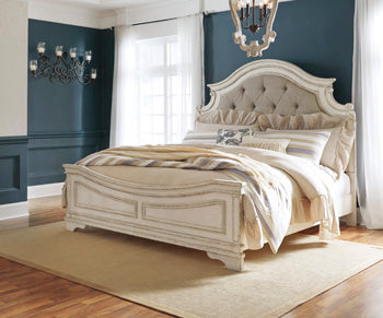 Aris Upholstered Panel Bed with Mirrored Dresser and Nightstand