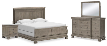 Habana Sleigh Bed with Mirrored Dresser and Nightstand