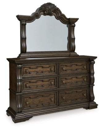 Savannah Upholstered Bed with Mirrored Dresser and Nightstand