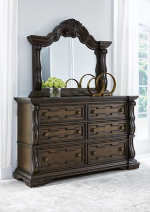 Savannah Upholstered Bed with Mirrored Dresser and Nightstand