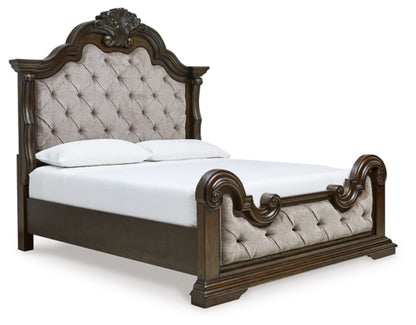 Savannah Upholstered Bed with Mirrored Dresser and Nightstand