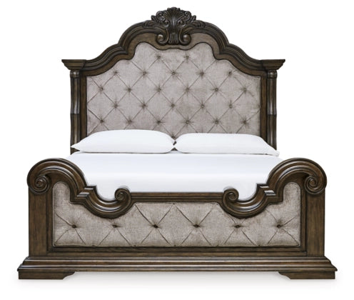 Savannah Upholstered Bed with Mirrored Dresser and Nightstand