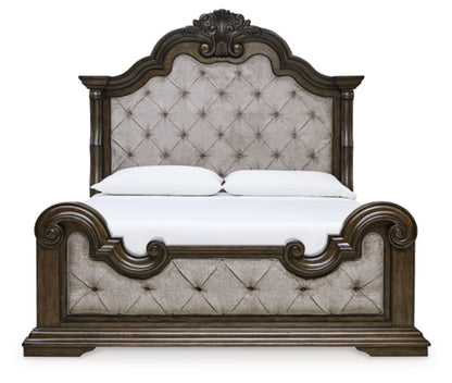 Savannah Upholstered Bed with Mirrored Dresser and Nightstand