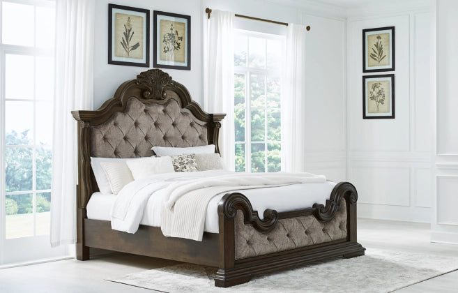 Savannah Upholstered Bed with Mirrored Dresser and Nightstand