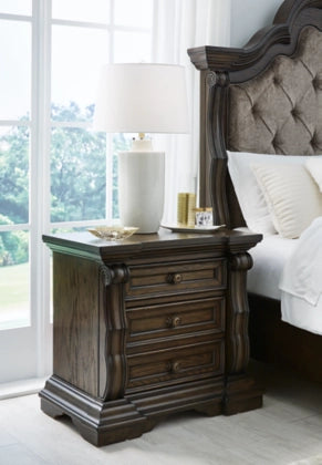 Savannah Upholstered Bed with Mirrored Dresser and Nightstand