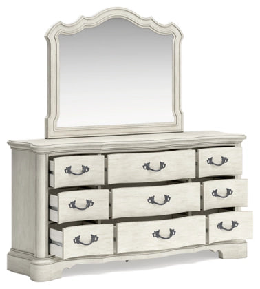 Monte Carlos Upholstered Bed with Mirrored Dresser and Nightstand