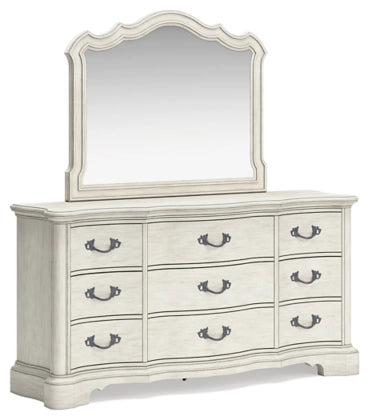 Monte Carlos Upholstered Bed with Mirrored Dresser and Nightstand