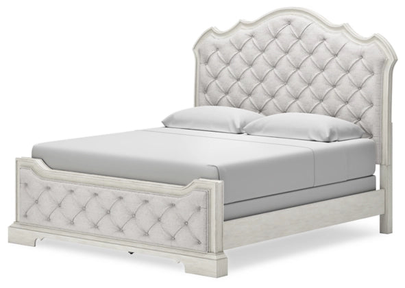 Monte Carlos Upholstered Bed with Mirrored Dresser and Nightstand