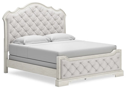 Monte Carlos Upholstered Bed with Mirrored Dresser and Nightstand