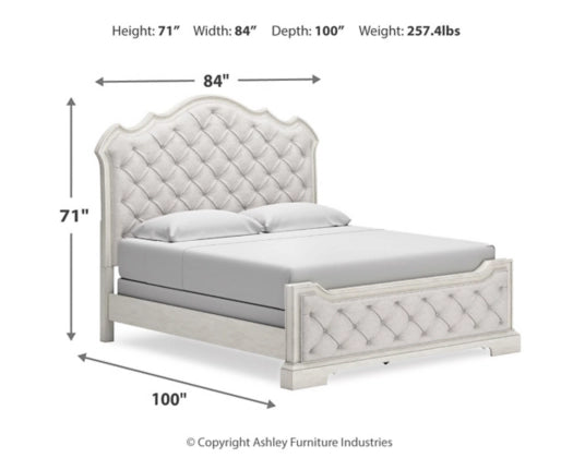 Monte Carlos Upholstered Bed with Mirrored Dresser and Nightstand