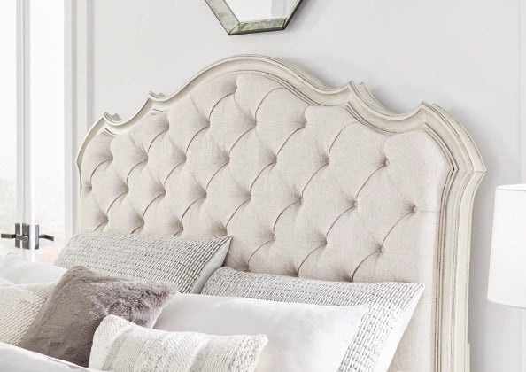 Monte Carlos Upholstered Bed with Mirrored Dresser and Nightstand