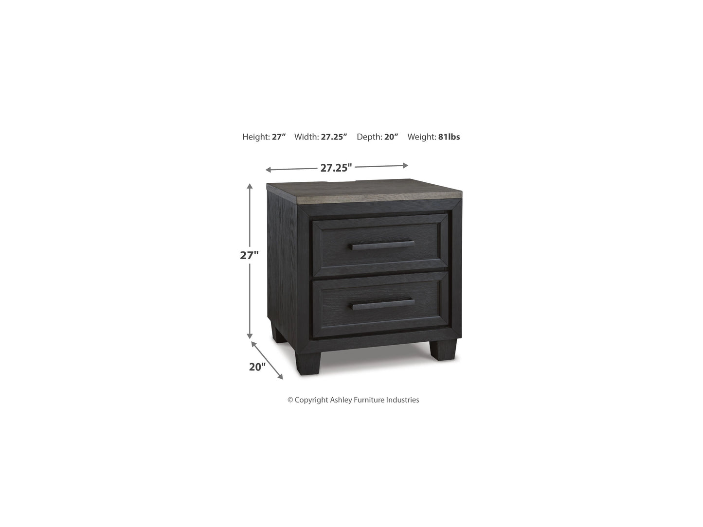 Carolina 27" 2 Drawer Charging Nightstand