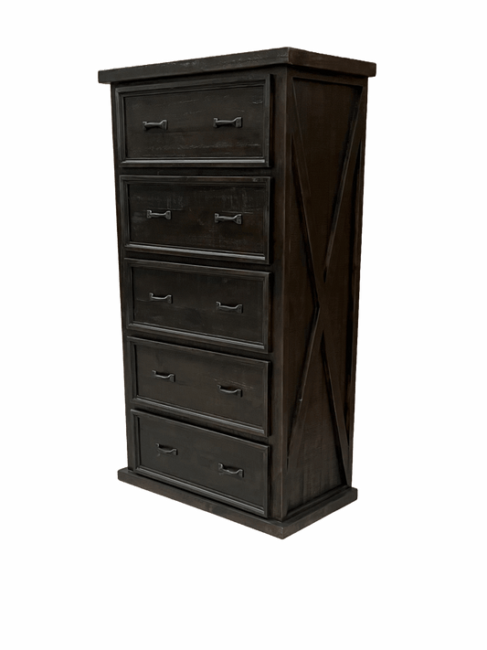 Rustic Farmhouse Chest (5 Drawers) - Dark Walnut