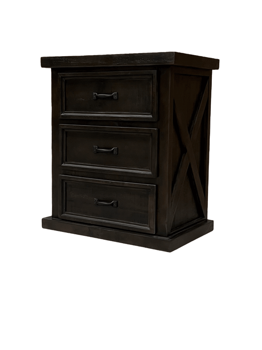 Rustic Farmhouse Nightstand (3 Drawers) - Dark Walnut
